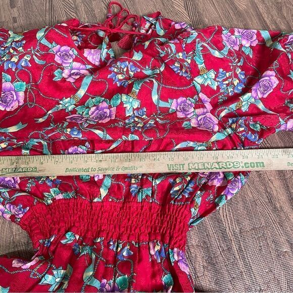 Vintage 80s Designer Diane Freis 100% Silk Beaded Plunge Floral‎ Midi Dress S M - Picture 10 of 12